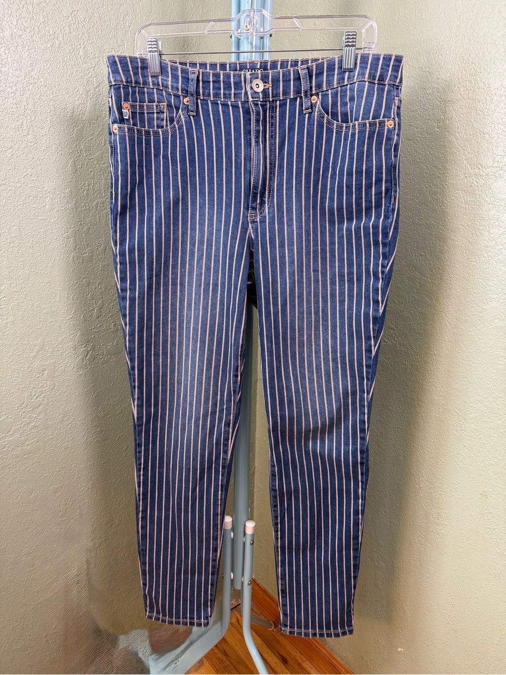 Chaps Navy with White Pinstripe High-Rise Skinny Jeans